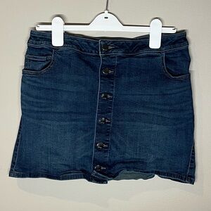 Express Dark Blue Button-Front Mini Skirt
